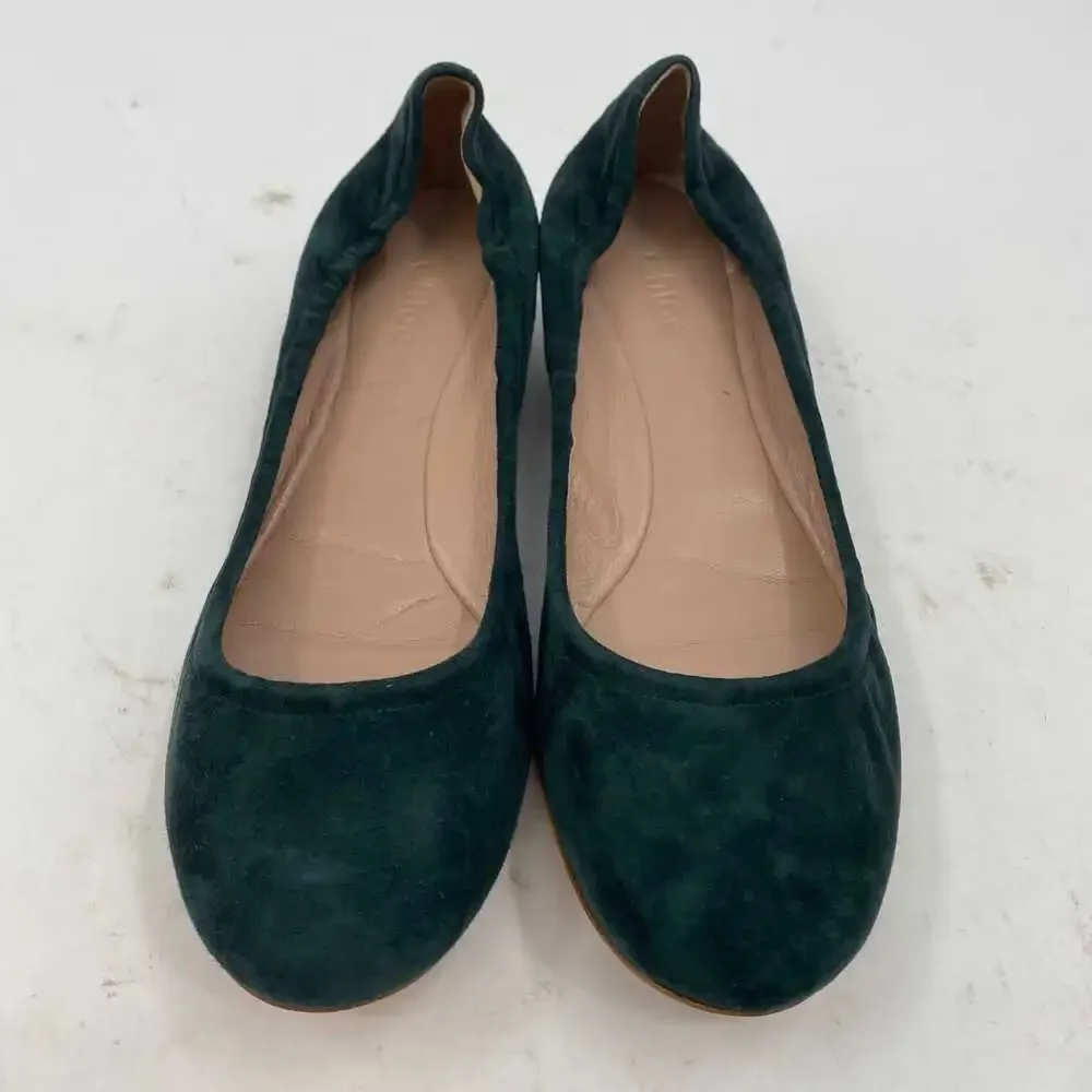 Chloe Green Gold Camoscio Suede Flats | EU38 (7 US)